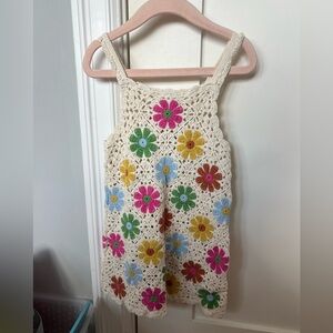 Crochet Floral Dress with Multicolor Flowers